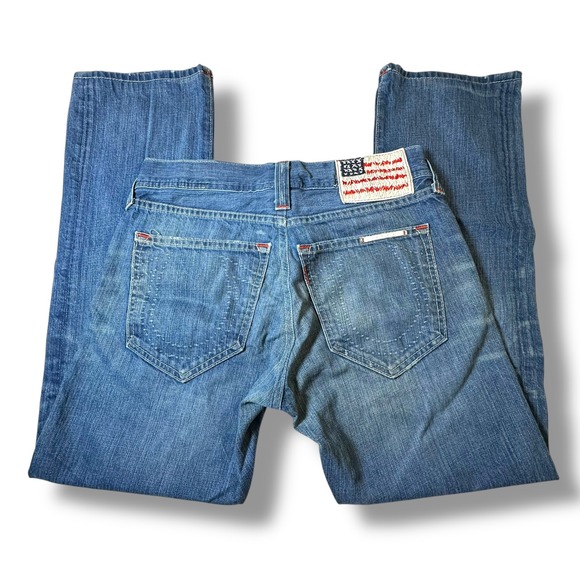 True Religion Bobby Distressed Jeans Mens 32 American Flag Denim - Picture 1 of 8